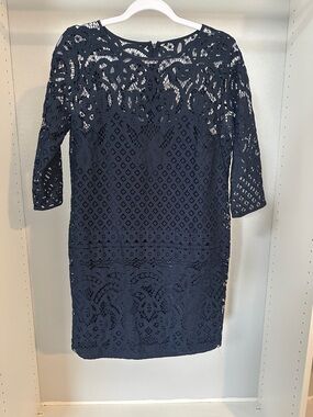 LOFT Navy Lace Long-Sleeve Sheath Dress